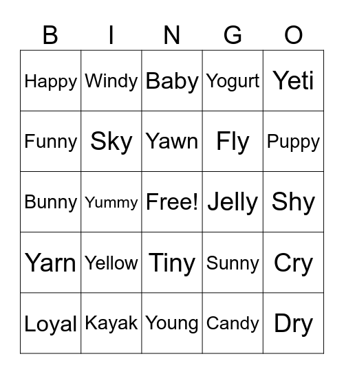 Y sounds Bingo Card