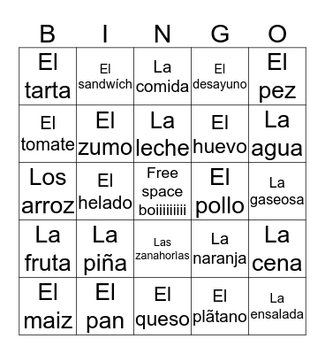 Spanish Food Bingo Card