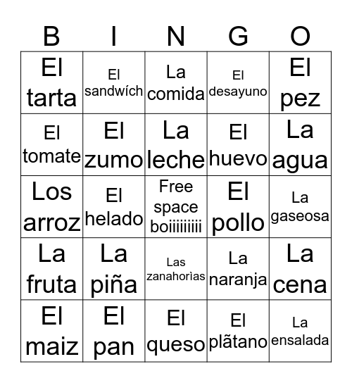 Spanish Food Bingo Card