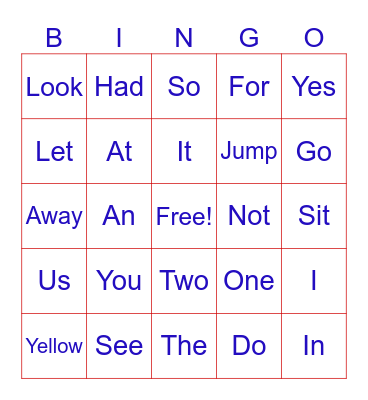 Sight Words Set 1 Bingo Card