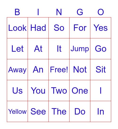 Sight Words Set 1 Bingo Card