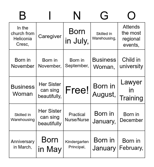 LPCOG Church Social Bingo Card