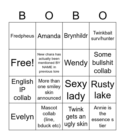 Booboo Bingo Card