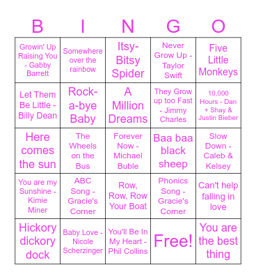 Kevin's Surprise Baby Shower Music Bingo Card