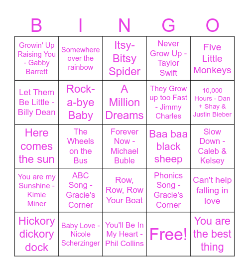 Kevin's Surprise Baby Shower Music Bingo Card