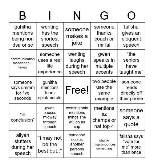 Captaincy Election BINGO Card