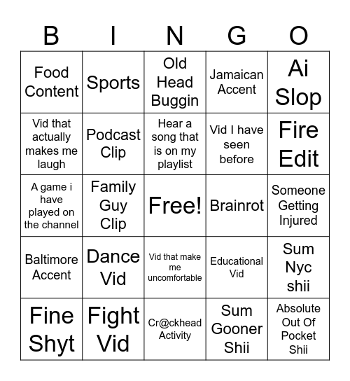 Internet Bingo! Bingo Card