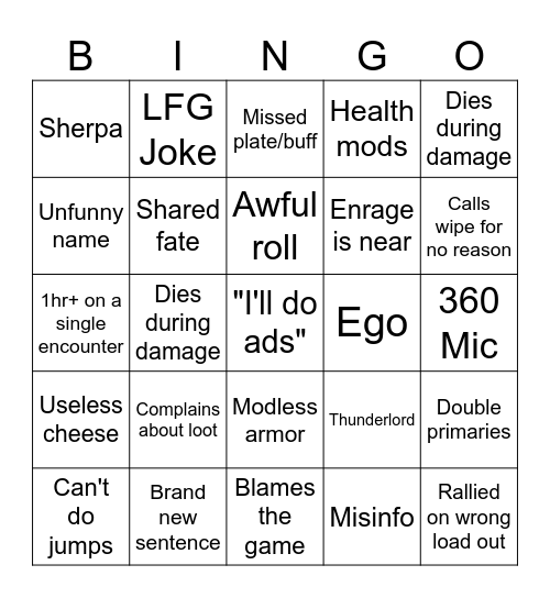 LFG Bingo Card