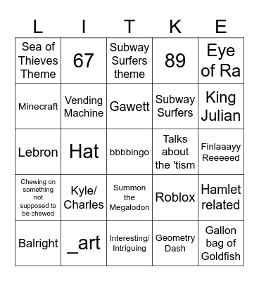 Rhys Bingo Card