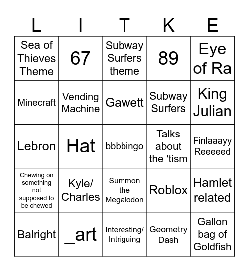 Rhys Bingo Card