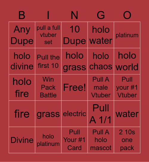 Vcard Divine Chaos Bingo! Bingo Card