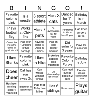Get to know your teammates Bingo Card