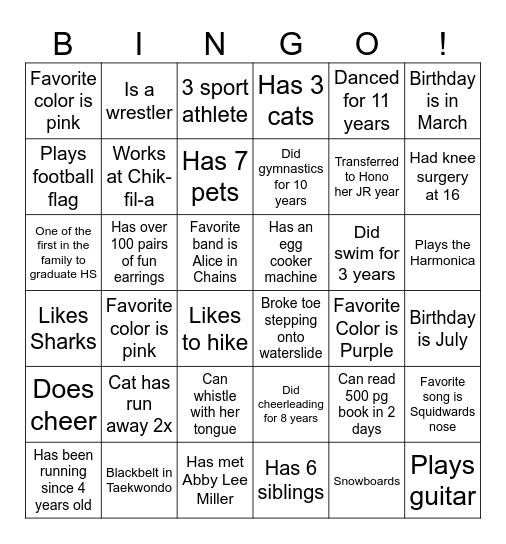 Get to know your teammates Bingo Card