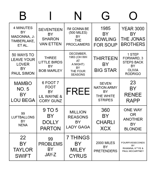 COUNT 'EM Bingo Card