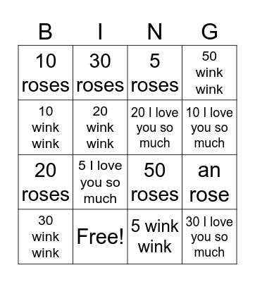 1 COIN LOVE BINGO Card