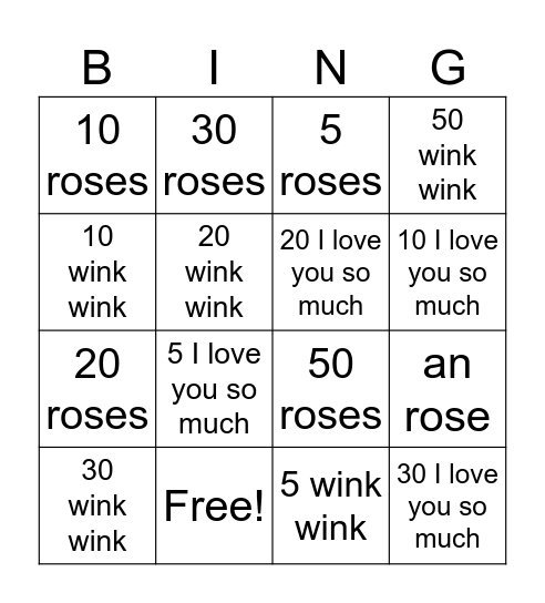 1 COIN LOVE BINGO Card