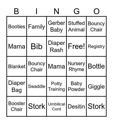 Nick and Jaci's Baby Bingo Card