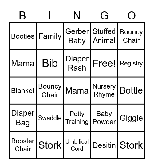 Nick and Jaci's Baby Bingo Card