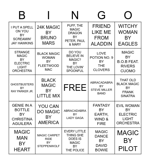 MAGIC !!!!! Bingo Card