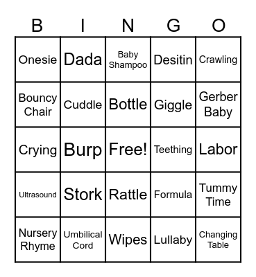 Nick and Jaci's Baby Bingo Bonanza Bash Bingo Card