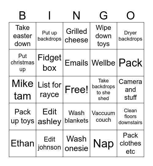 Before leave Bingo Card