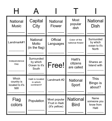 "First Independent Black Republic" Bingo Card