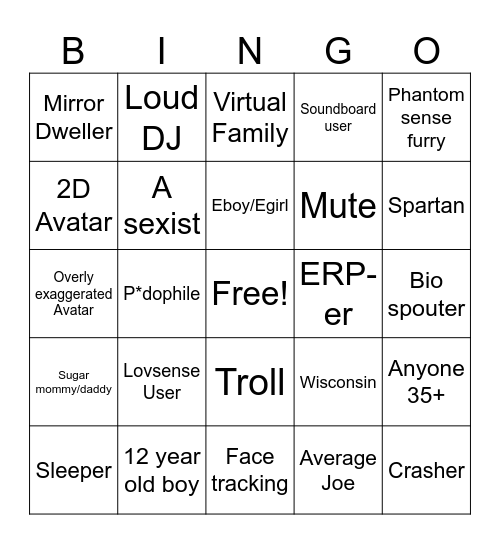 People of VRC Bingo Card