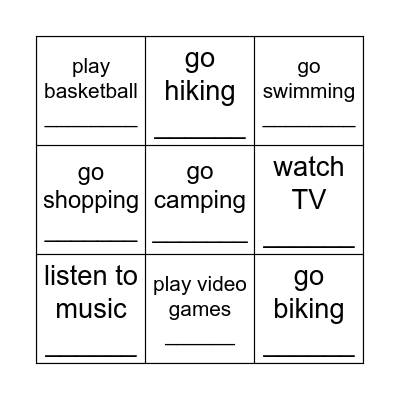 Q: Do you like to _________ in your free time? Bingo Card