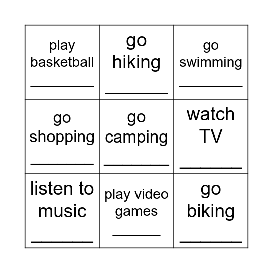 Q: Do you like to _________ in your free time? Bingo Card
