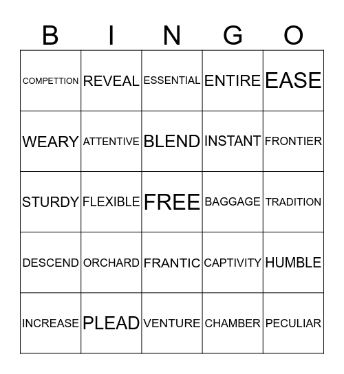 4TH VOCABULARY BINGO Card