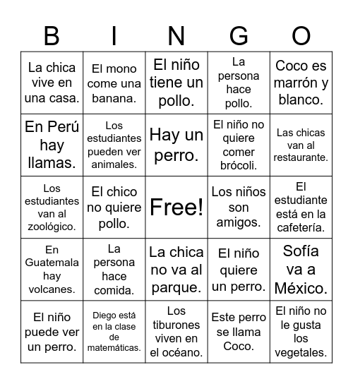 Vamos units 1-4 Bingo Card
