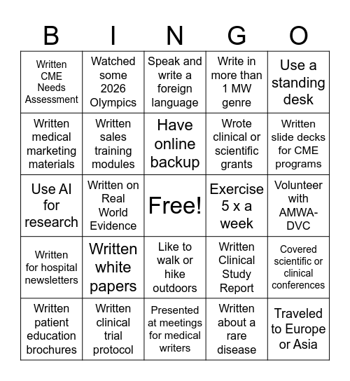 AMWA-DVC Networking Bingo Card