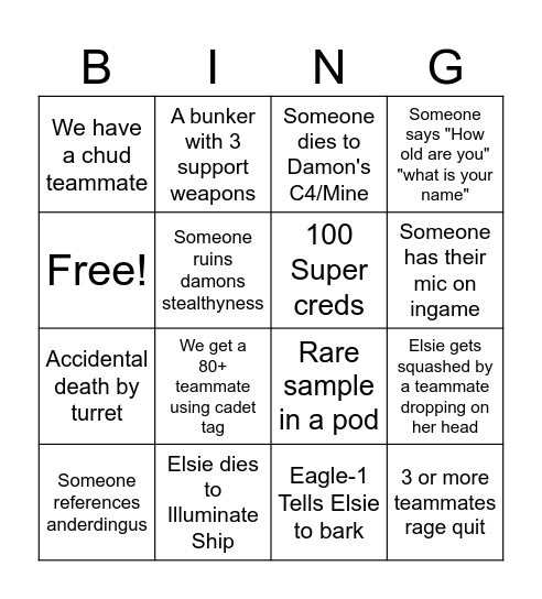 D an El's Illuminate Operation Bingo Card