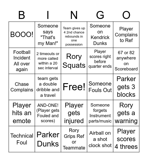 Basketball Bingo Card