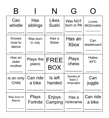 CAMIRA YOUTH Bingo Card