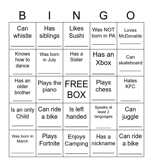CAMIRA YOUTH Bingo Card