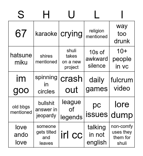 shucord event bingo Card