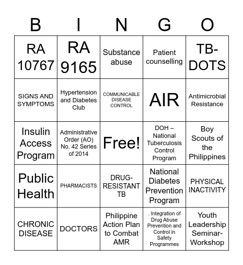 PHA 076 SAS 7 Bingo Card