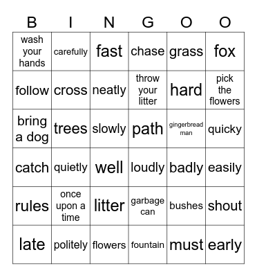 Unit 9: IN THE PARK Bingo Card