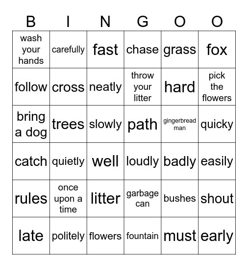 Unit 9: IN THE PARK Bingo Card