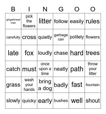 Unit 9: IN THE PARK Bingo Card