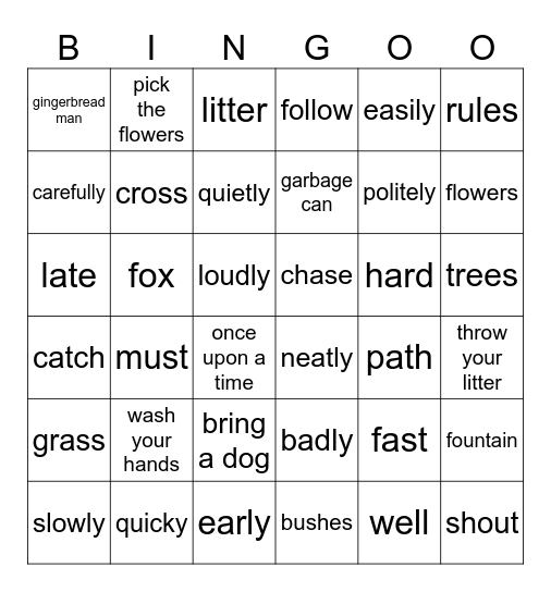 Unit 9: IN THE PARK Bingo Card