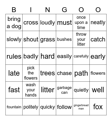 Unit 9: IN THE PARK Bingo Card