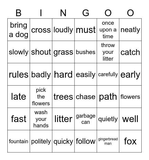 Unit 9: IN THE PARK Bingo Card