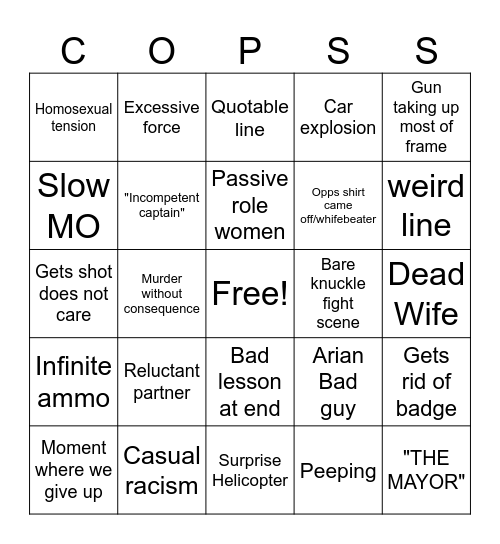 Cops Bingo Card