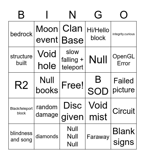 The Broken Script Bingo Card