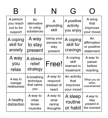 Recovery Bingo Card