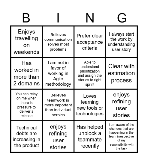 Retrospective Bingo Card