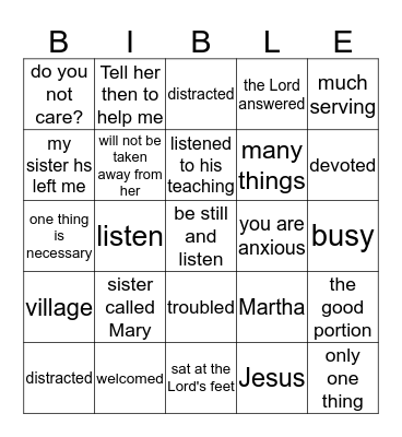 January 15 - Luke 10:38-42 Bingo Card