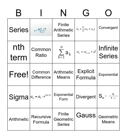 10.2 - 10.3 Sequences and Series Bingo Card